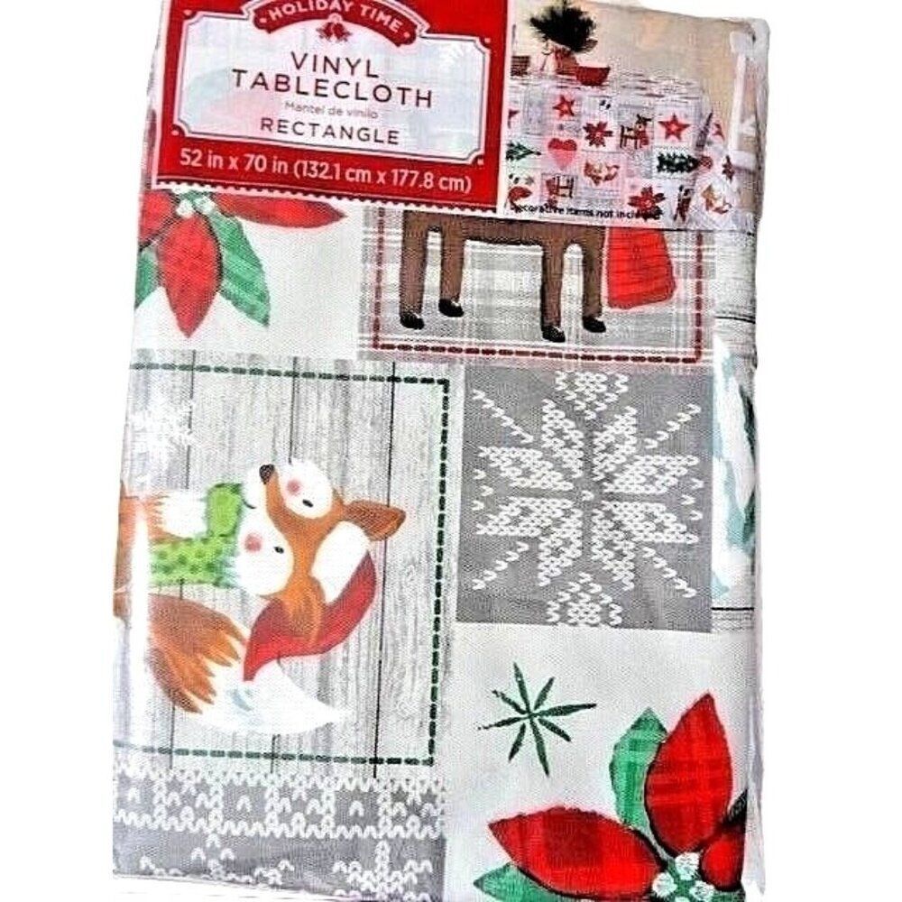 Homespun Patch Vinyl Tablecloth Holiday Time 52 x 70-inch PVC-Free Patchwork